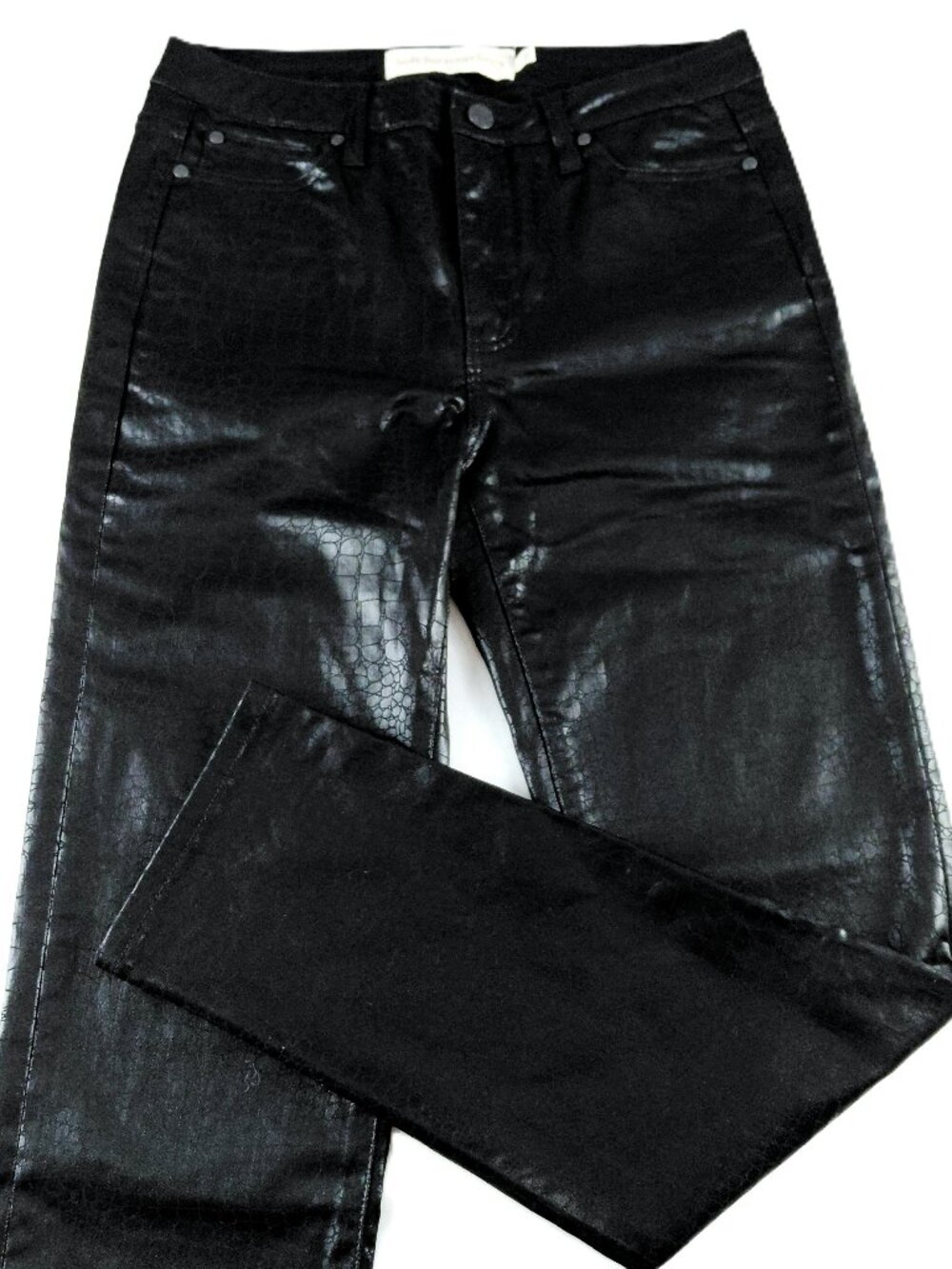 Soft Surroundings Slim Leg Faux Snakeskin Leather Pant Women's 6 Black